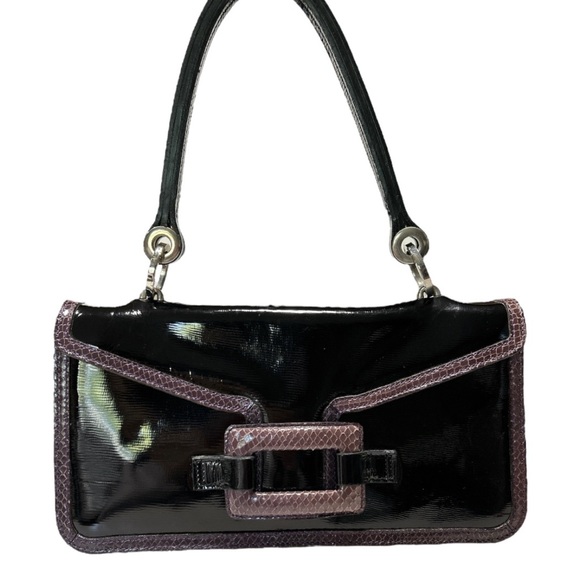 Robert Clergerie Vintage Black Patent Shoulder Bag Purple Snakeskin Trim - Picture 13 of 13